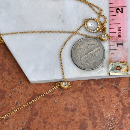 Estate Sterling Silver Yellow Gold Plated Mother of Pearl + Cubic Zirconia Freida Rothman Station Necklace 36"