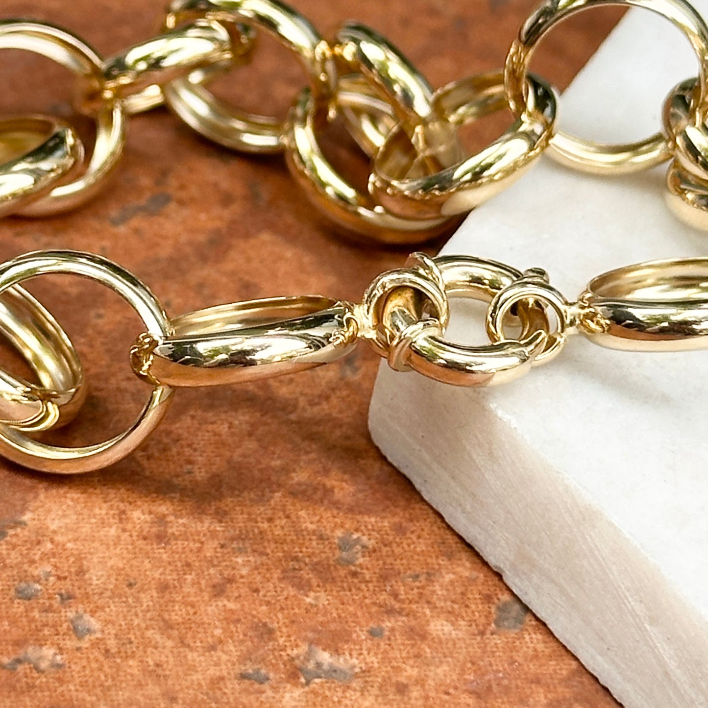 Estate 14KT Yellow Gold 13mm Rolo Chain Bracelet
