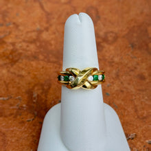 Load image into Gallery viewer, Estate 18KT Yellow Gold Round Emerald + Diamond &quot;X&quot; Band Ring