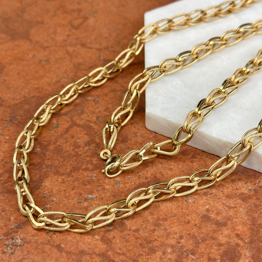 Estate 14KT Yellow Gold Textured + Shiny 3D Links Necklace 32"