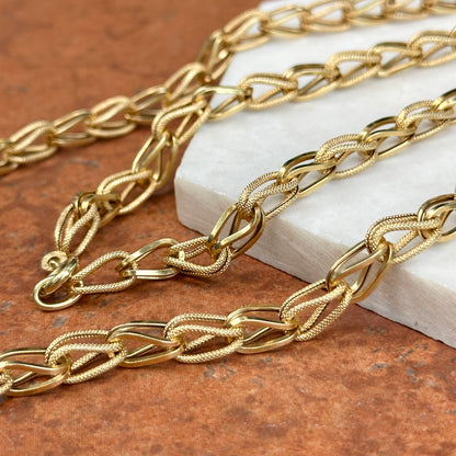 Estate 14KT Yellow Gold Textured + Shiny 3D Links Necklace 32"