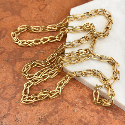Estate 14KT Yellow Gold Textured + Shiny 3D Links Necklace 32"