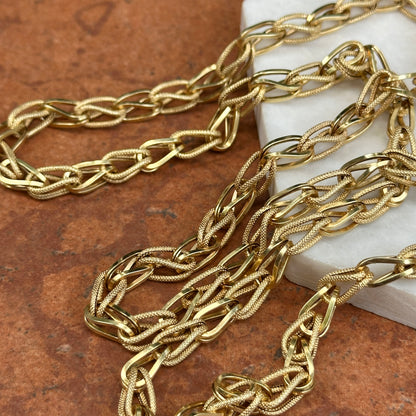 Estate 14KT Yellow Gold Textured + Shiny 3D Links Necklace 32"