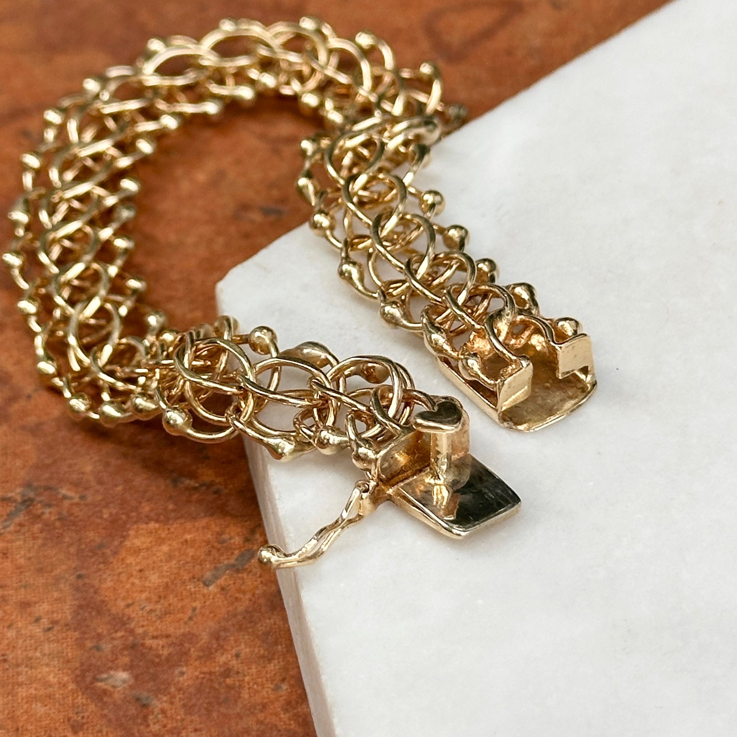 Estate 14KT Yellow Gold Interlocking Wire + Beaded Bracelet