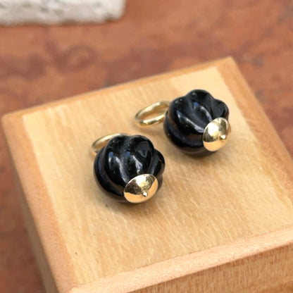 Estate 14KT Yellow Gold Carved Black Onyx  Ball Earring Charms