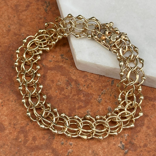 Estate 14KT Yellow Gold Interlocking Wire + Beaded Bracelet - LSJ