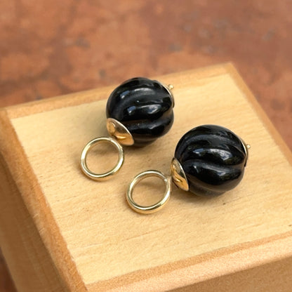 Estate 14KT Yellow Gold Carved Black Onyx  Ball Earring Charms