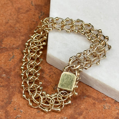 Estate 14KT Yellow Gold Interlocking Wire + Beaded Bracelet