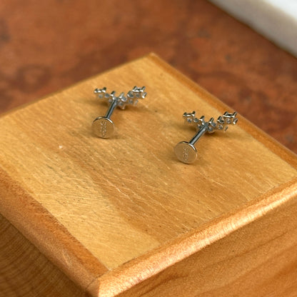 Sterling Silver Curved Round Cubic Zirconia Stud Earrings