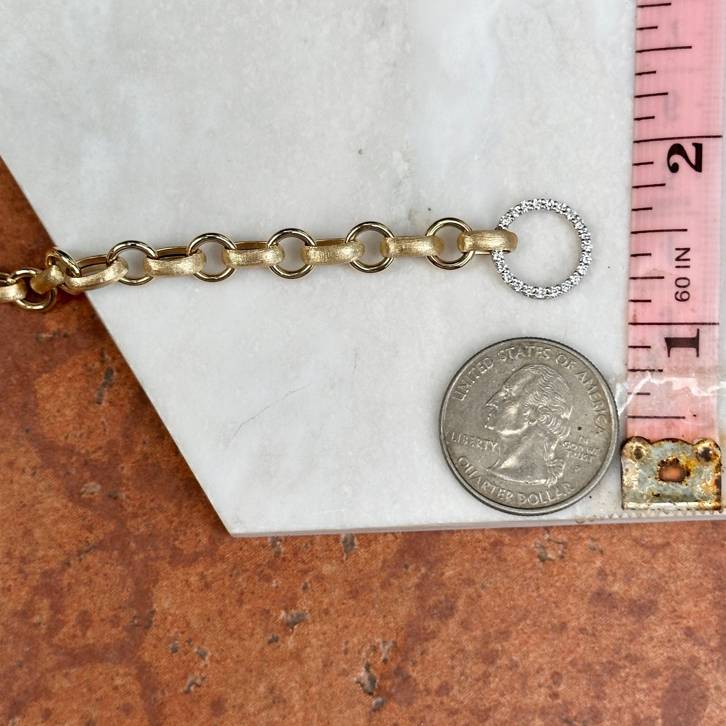 Estate 14KT Yellow Gold Matte Oval Link Diamond Clasp Bracelet