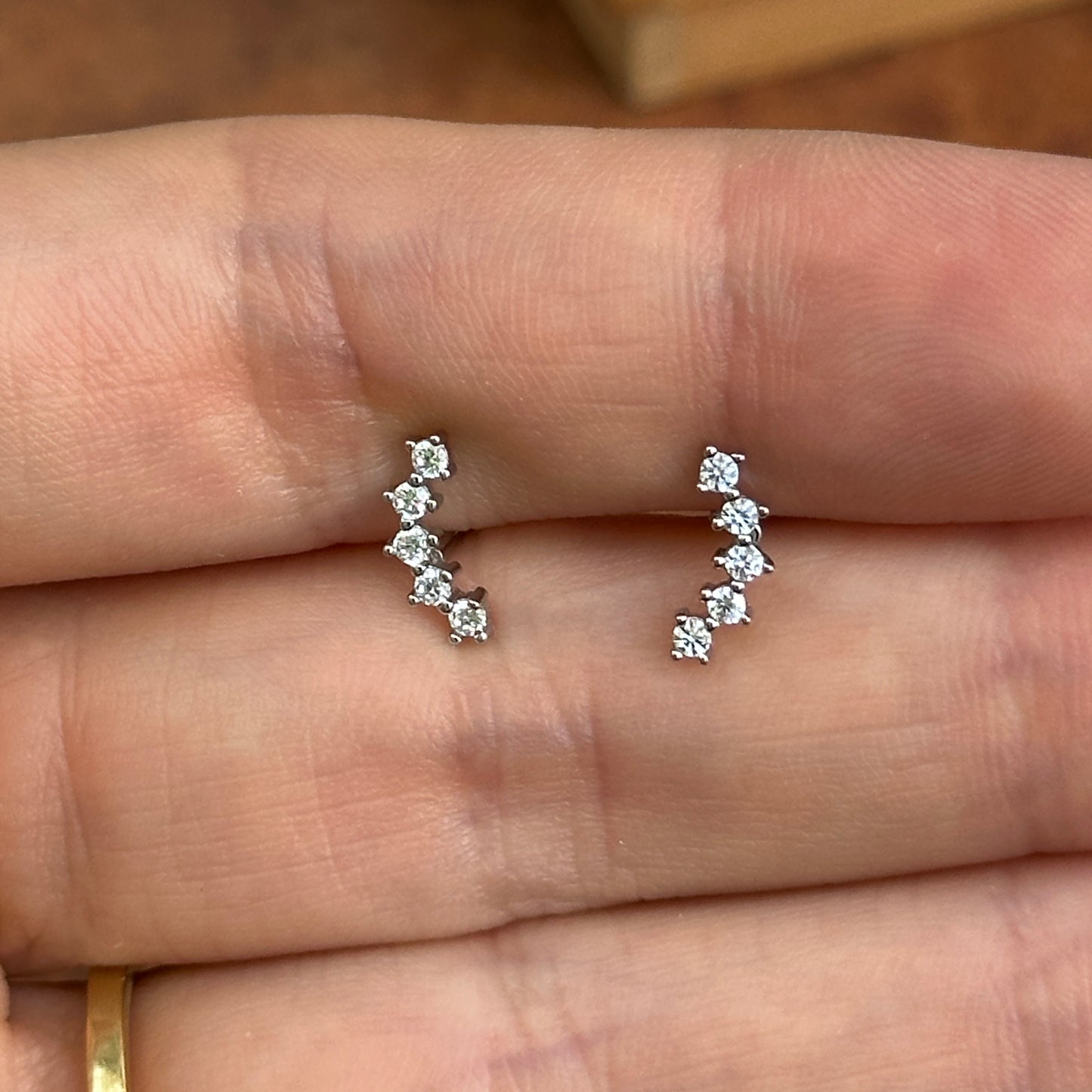Sterling Silver Curved Round Cubic Zirconia Stud Earrings