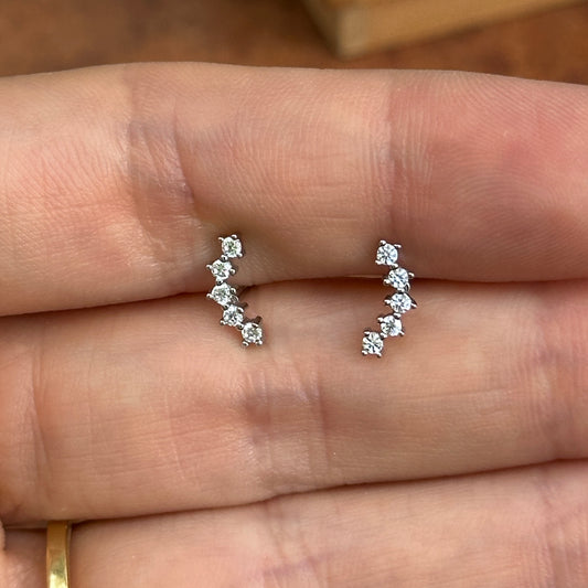 Sterling Silver Curved Round Cubic Zirconia Stud Earrings