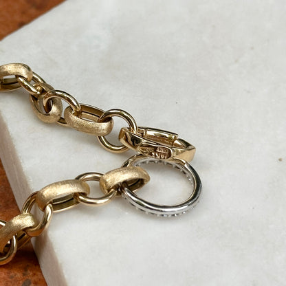 Estate 14KT Yellow Gold Matte Oval Link Diamond Clasp Bracelet