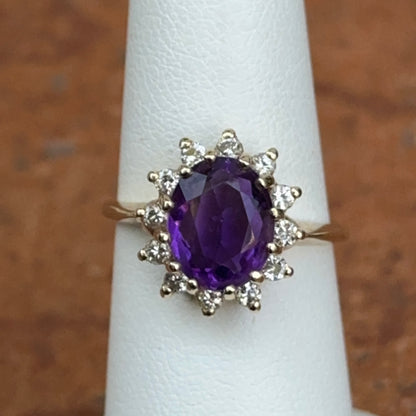 Estate 14KT Yellow Gold Oval 2.4 CT Amethyst Halo Diamond Ring