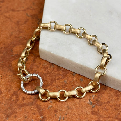 Estate 14KT Yellow Gold Matte Oval Link Diamond Clasp Bracelet