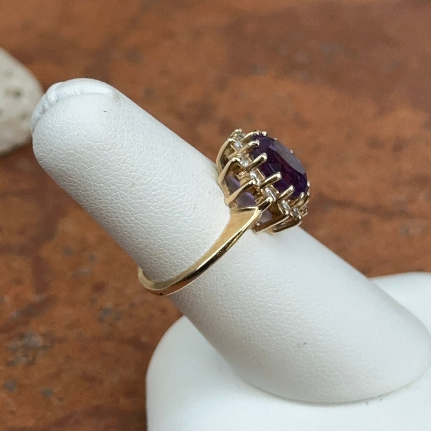 Estate 14KT Yellow Gold Oval 2.4 CT Amethyst Halo Diamond Ring