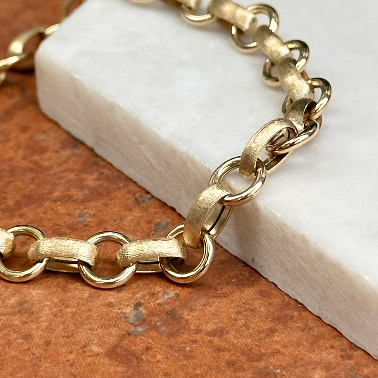 Estate 14KT Yellow Gold Matte Oval Link Diamond Clasp Bracelet