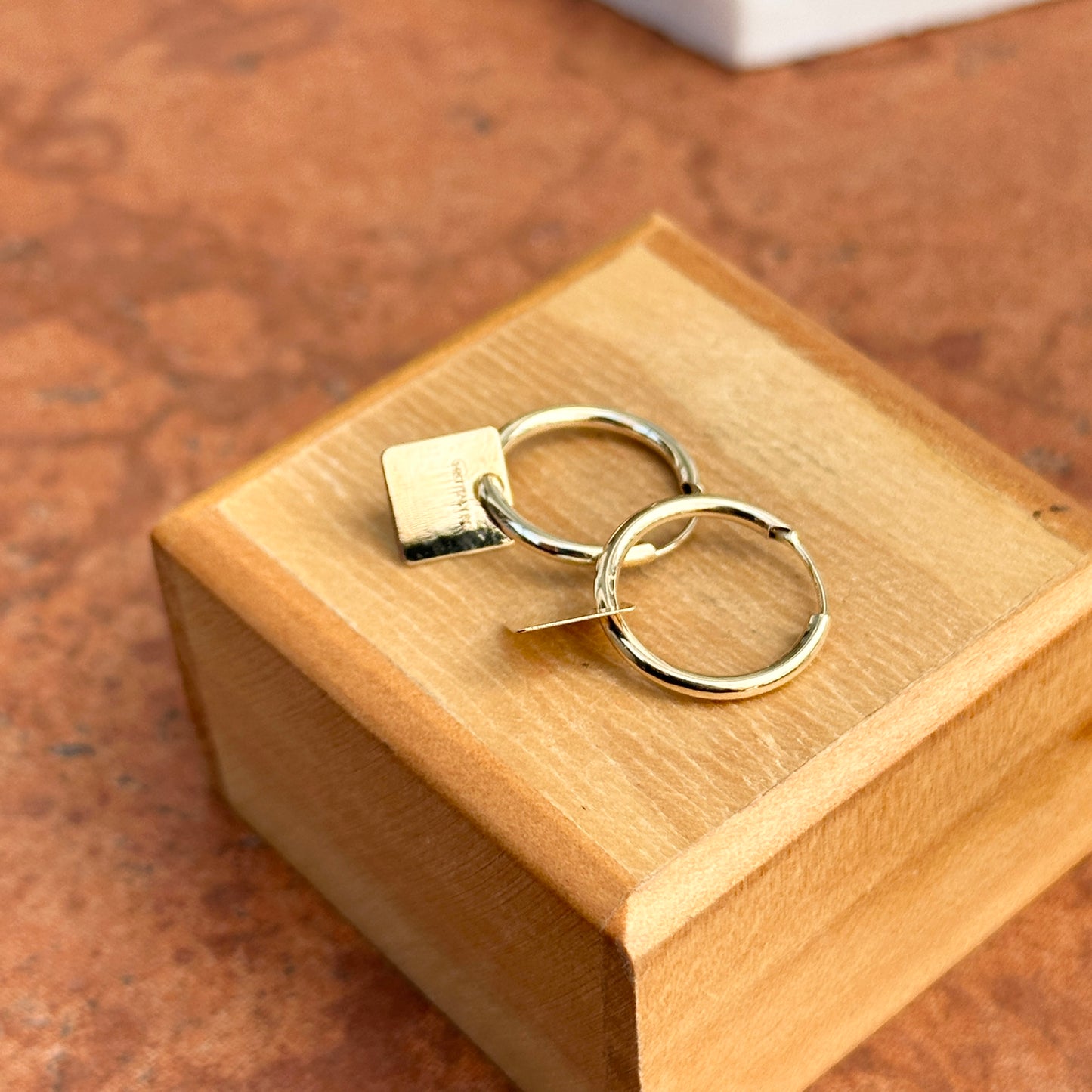 14KT Yellow Gold Endless Hoop + Square Charms Earrings - LSJ