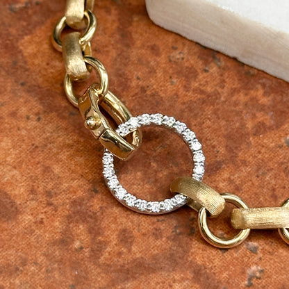 Estate 14KT Yellow Gold Matte Oval Link Diamond Clasp Bracelet