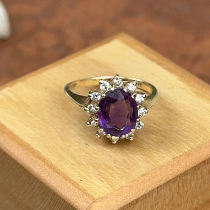 Estate 14KT Yellow Gold Oval 2.4 CT Amethyst Halo Diamond Ring