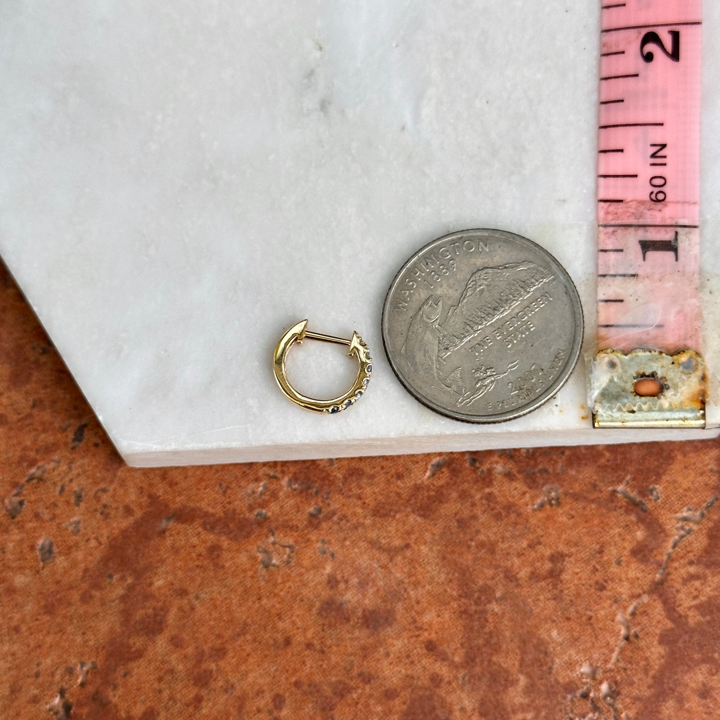 14KT Yellow Round Ombre Sapphire Small Huggie Hoop Earrings