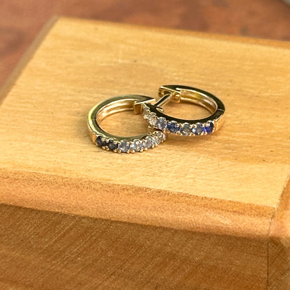 14KT Yellow Round Ombre Sapphire Small Huggie Hoop Earrings