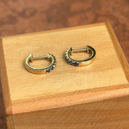 14KT Yellow Round Ombre Sapphire Small Huggie Hoop Earrings