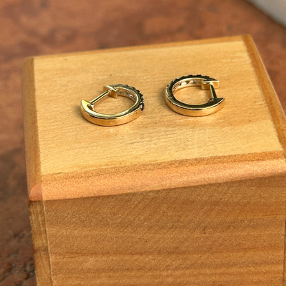 14KT Yellow Round Ombre Sapphire Small Huggie Hoop Earrings