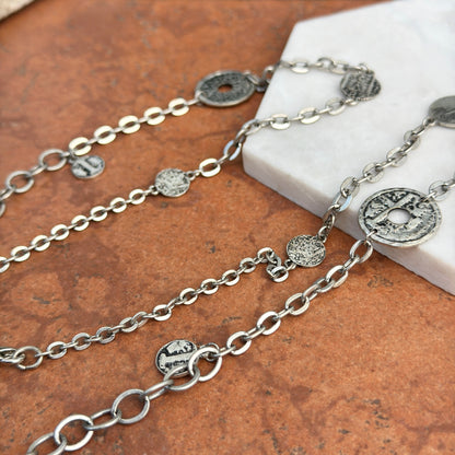 Estate Silver Pewter Tone Replica Coin Link Chain Necklace - LSJ