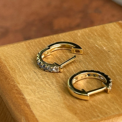14KT Yellow Round Ombre Sapphire Small Huggie Hoop Earrings