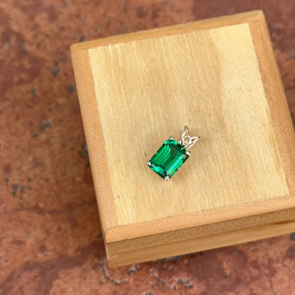 Estate 14KT Yellow Gold Emerald-Cut Lab Emerald Pendant