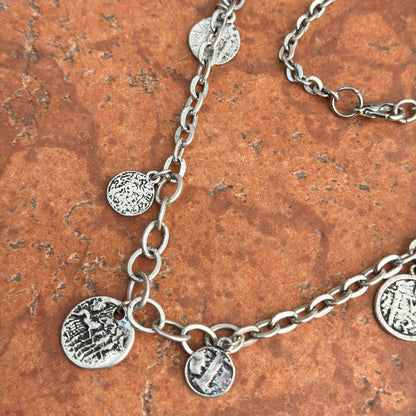 Estate Silver Pewter Tone Replica Coin Link Chain Necklace - LSJ