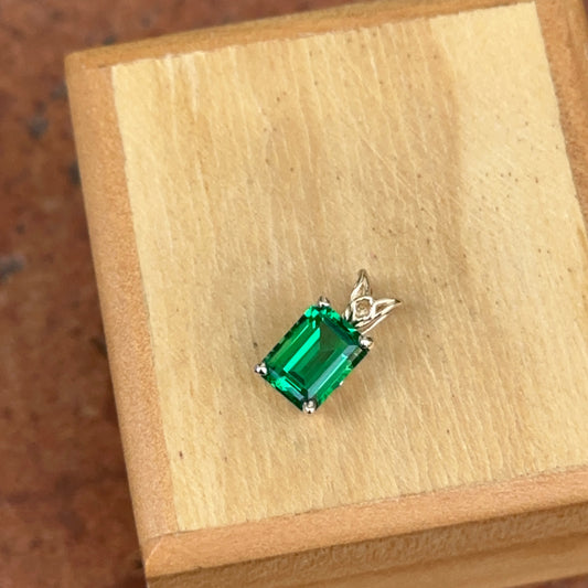 Estate 14KT Yellow Gold Emerald-Cut Lab Emerald Pendant