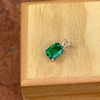 Estate 14KT Yellow Gold Emerald-Cut Lab Emerald Pendant