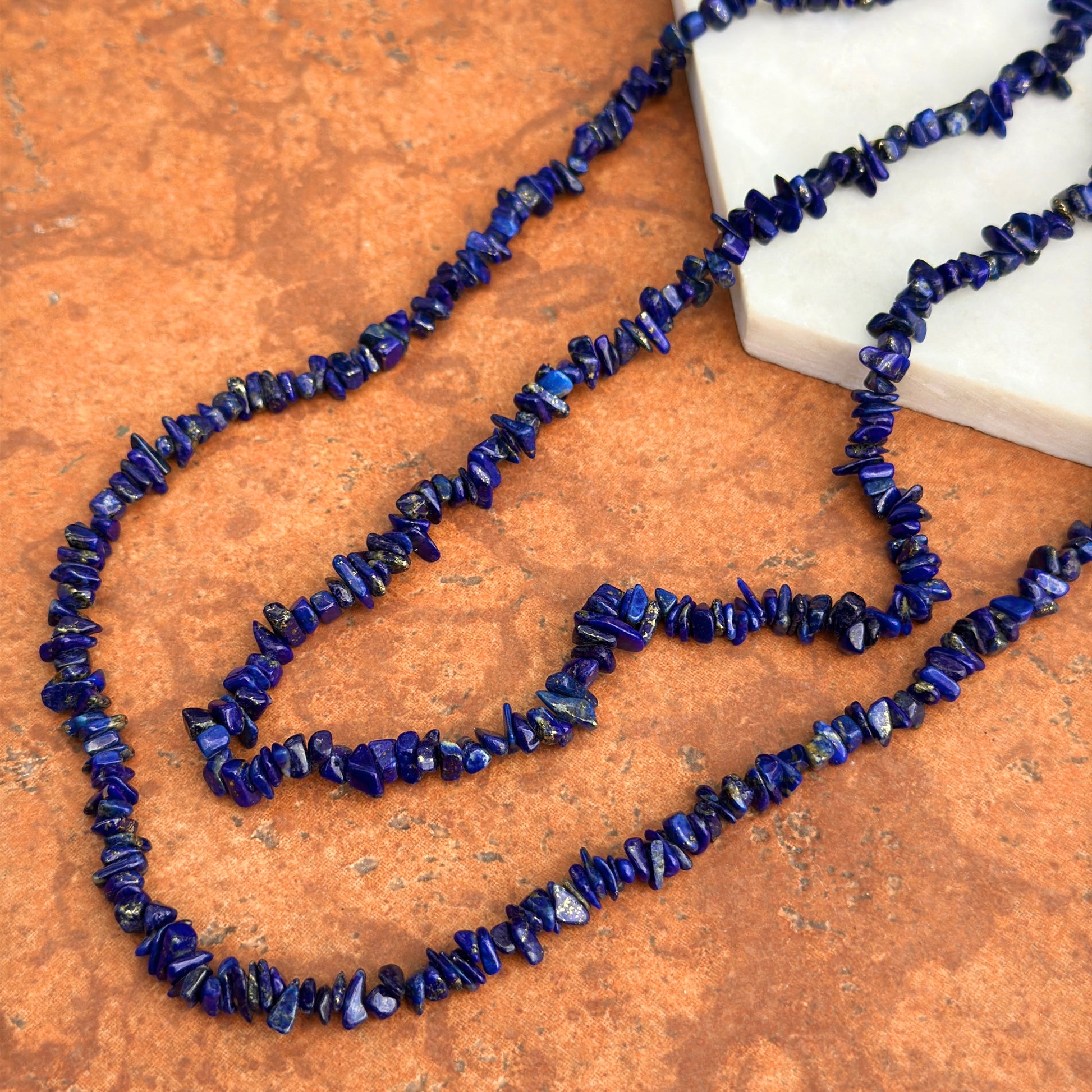 Estate Genuine Lapis Lazuli Nugget Chip Style Necklace 35" - LSJ