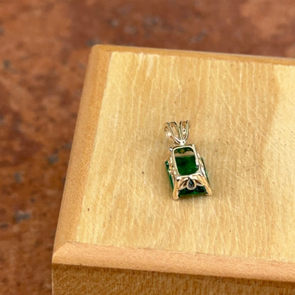 Estate 14KT Yellow Gold Emerald-Cut Lab Emerald Pendant