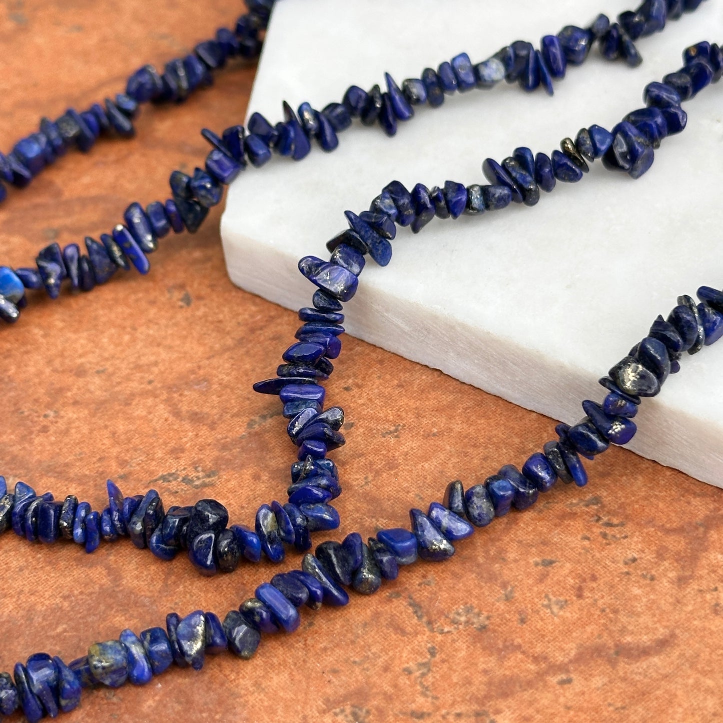 Estate Genuine Lapis Lazuli Nugget Chip Style Necklace 35" - LSJ