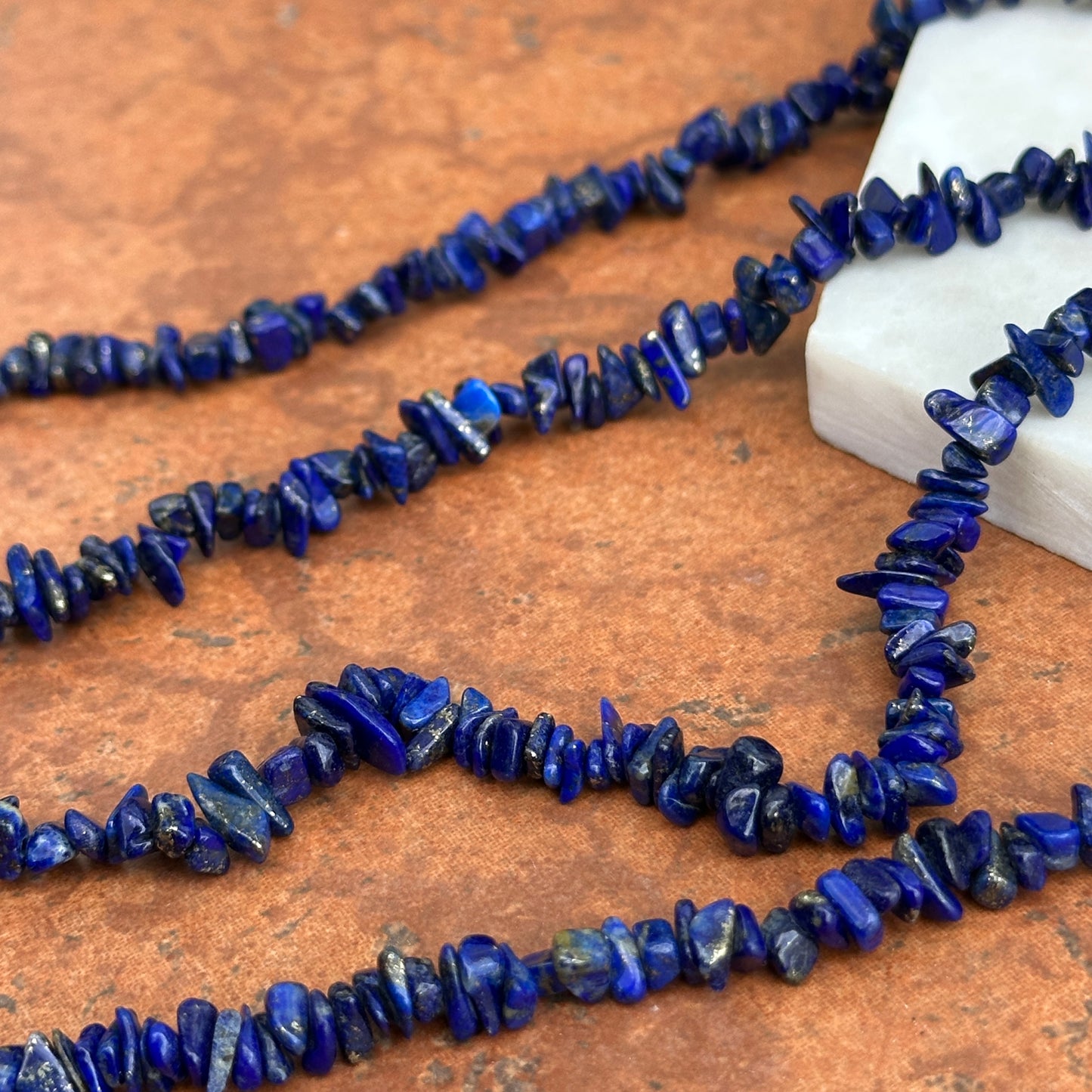 Estate Genuine Lapis Lazuli Nugget Chip Style Necklace 35" - LSJ