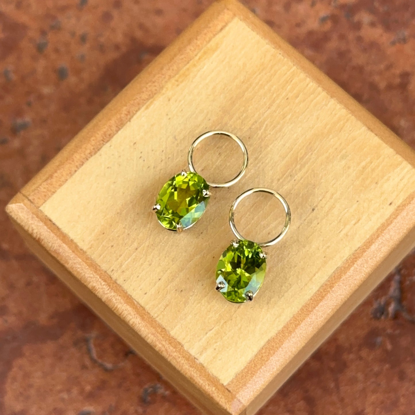 14KT Yellow Gold Genuine Peridot Oval Earring Charms