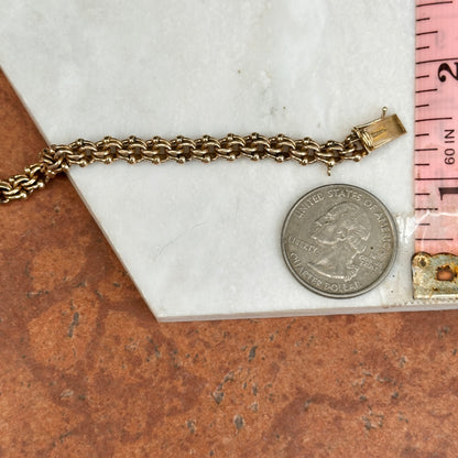Estate 14KT Yellow Gold Interlocking Link Engraved Flower Clasp Bracelet
