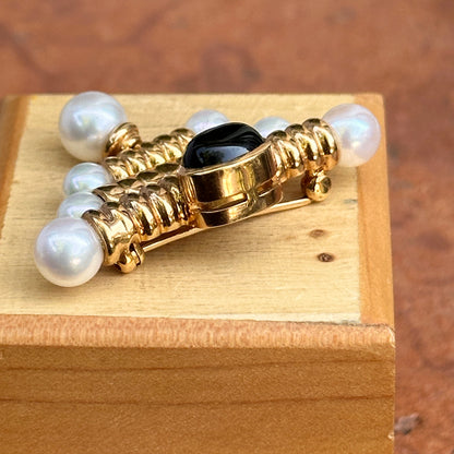 Estate 14KT Yellow Gold Pearl + Garnet Corrugated Pin Brooch