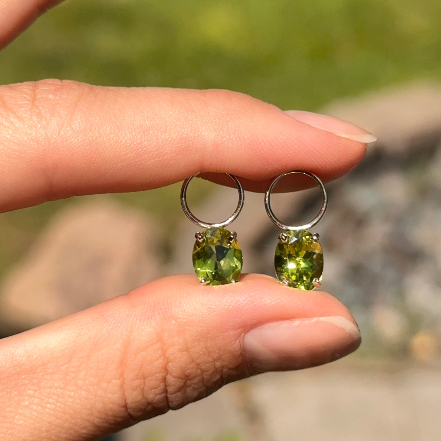 14KT Yellow Gold Genuine Peridot Oval Earring Charms