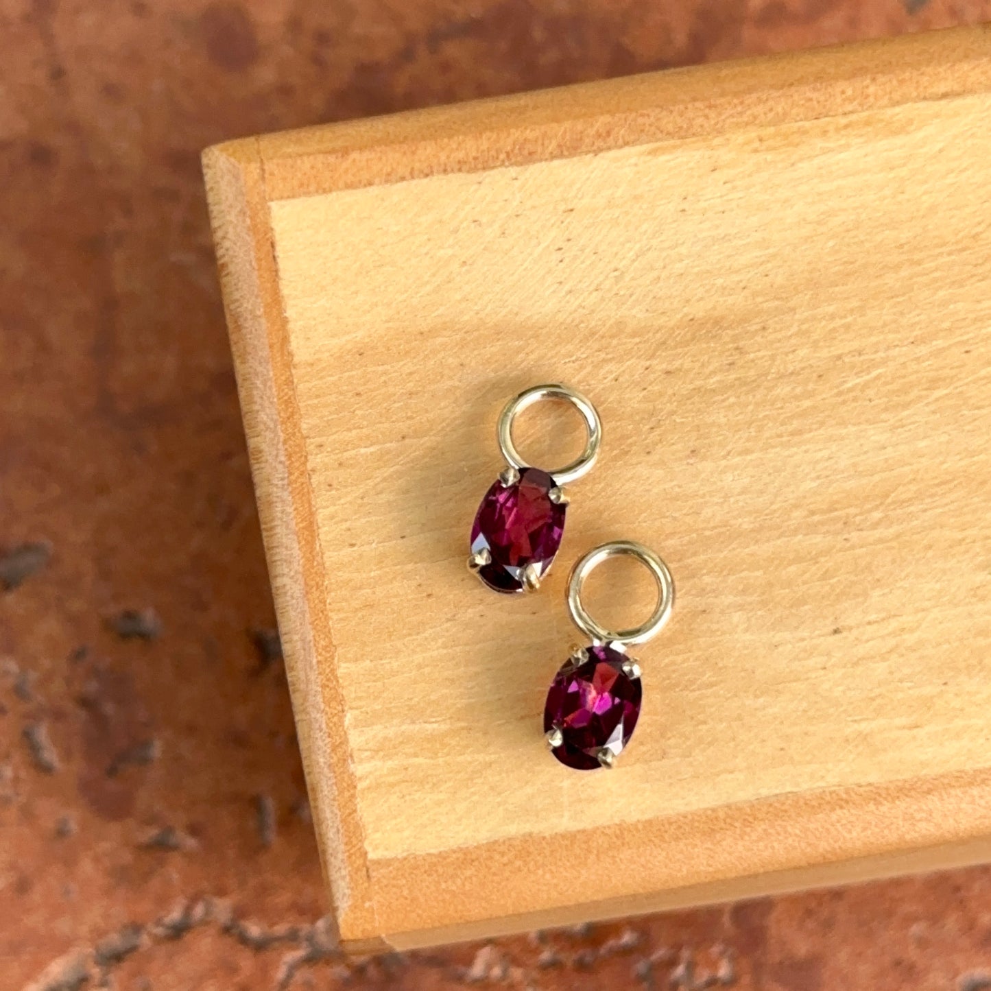 14KT Yellow Gold Oval Rhodolite Garnet Earring Charms