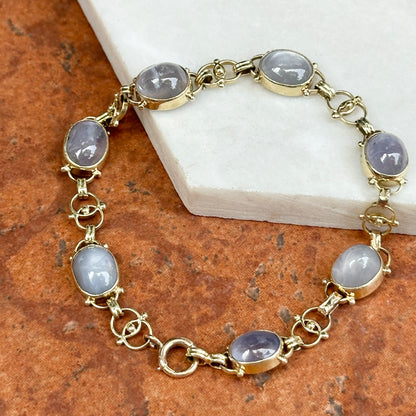 Estate 10KT Yellow Gold Grey Star Sapphire Link Bracelet