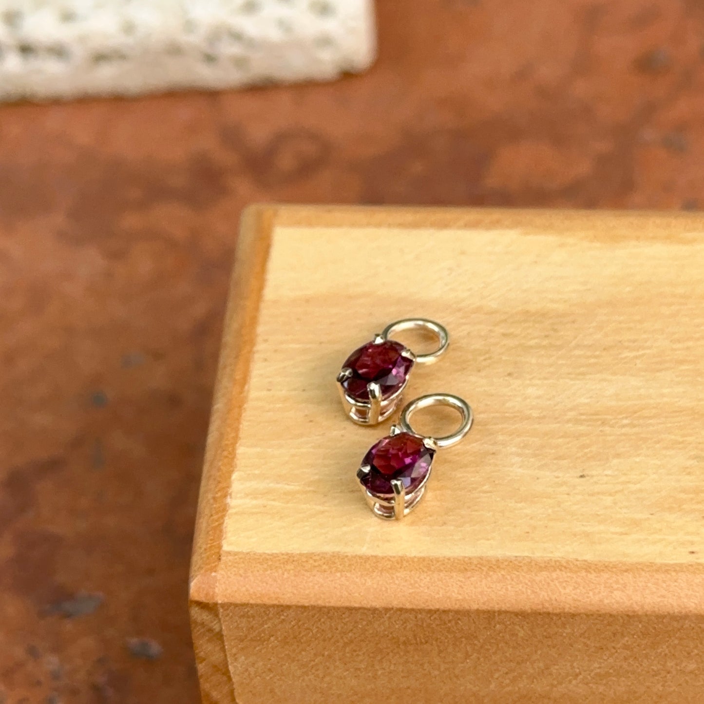 14KT Yellow Gold Oval Rhodolite Garnet Earring Charms