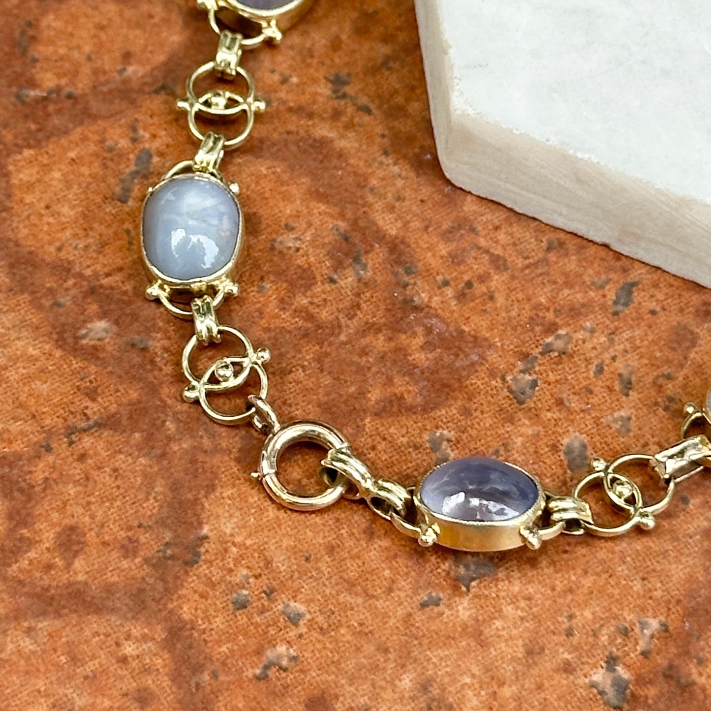 Estate 10KT Yellow Gold Grey Star Sapphire Link Bracelet
