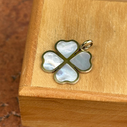 14KT Yellow Gold Mother of Pearl Inlay Clover Pendant Charm 19mm