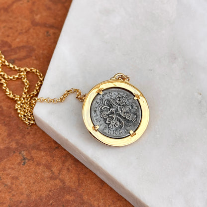 Estate Gold-Tone Replica Sixpense Coin + Stones Toggle Necklace 18.5" - LSJ