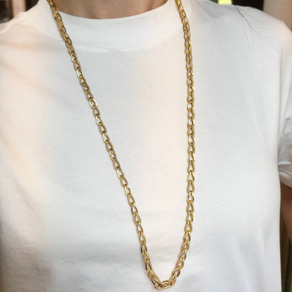 Estate 14KT Yellow Gold Textured + Shiny 3D Links Necklace 32"