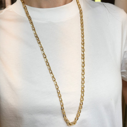 Estate 14KT Yellow Gold Textured + Shiny 3D Links Necklace 32"